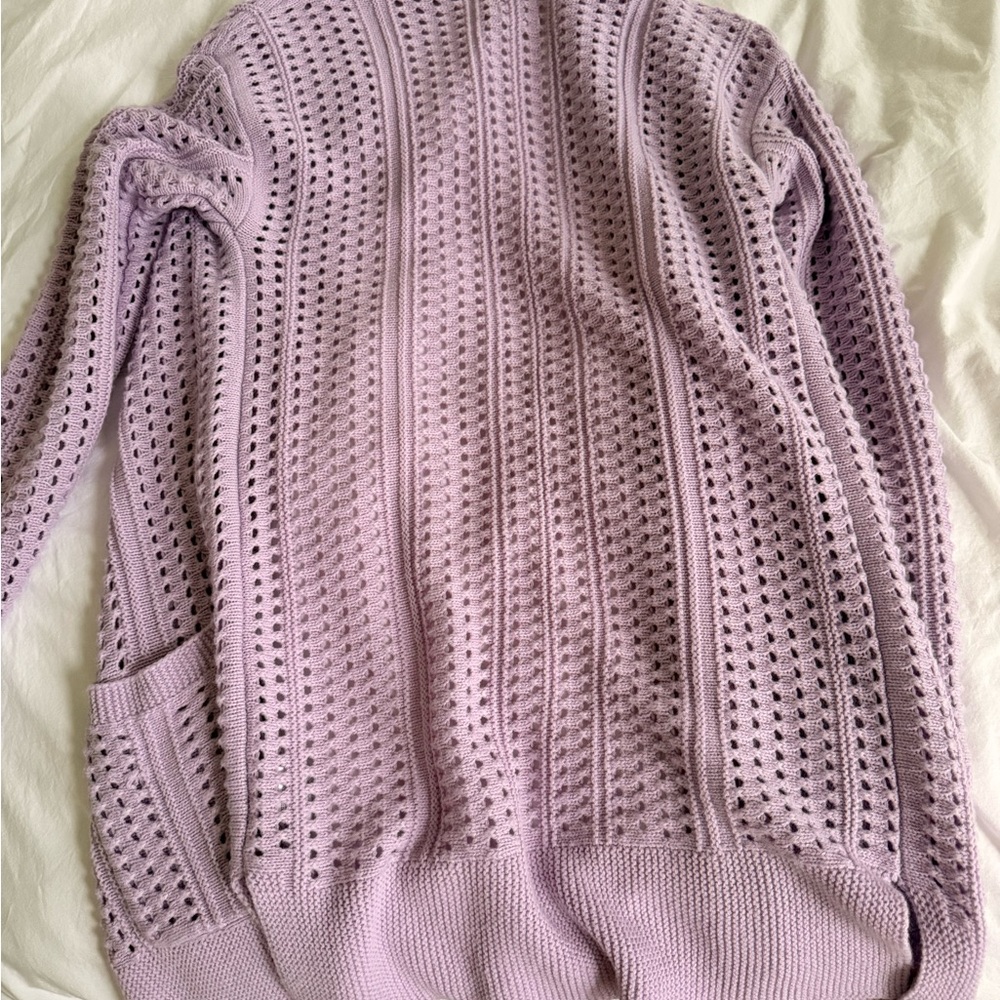 Hippie Rose Lavender Open-Weave Long Cardigan - Picture 8 of 9
